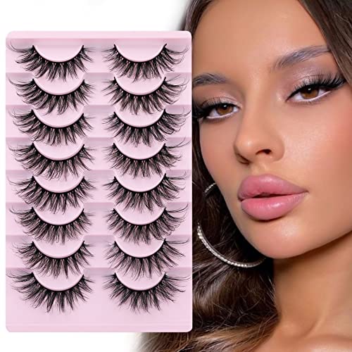 False Eyelashes Natural Mink Lashes Wispy Fluffy Cat Eye Lashes Soft 8 Pairs Eye Lashes Pack By Pawotence #TOP6