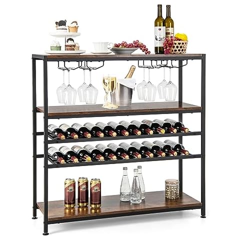 COSTWAY 5-Tier Industrial Wine Rack Table Cover