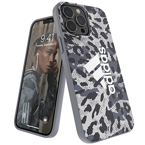 adidas Sport Coque conçue pour iPhone 13 Pro Max 6.7, Coque résistante aux Chutes, Bords surélevés, Léopard Gris