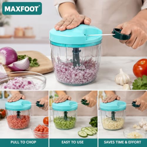 Image of MAXFOOT Pull Chopper 1000 ML Multi-Purpose Vegetable Chopper | Stainless Steel Blades , Easy to Clean