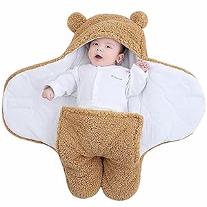 TURMIN Baby Hooded Swaddle, Infant Wrap Blanket Bag Newborn Receiving Blanket Unisex Boys Girls Fleece Sleeping Bag…