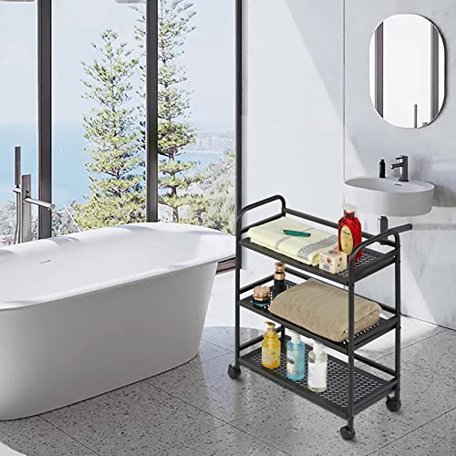 Gyczycx 3-Tier Mesh Metal Rolling Cart, Multipurpose Heavy Duty Cart, Multipurpose Storage Rack, Utility Cart,High Capacity Cart With Locking Wheels (Black) #TOP4