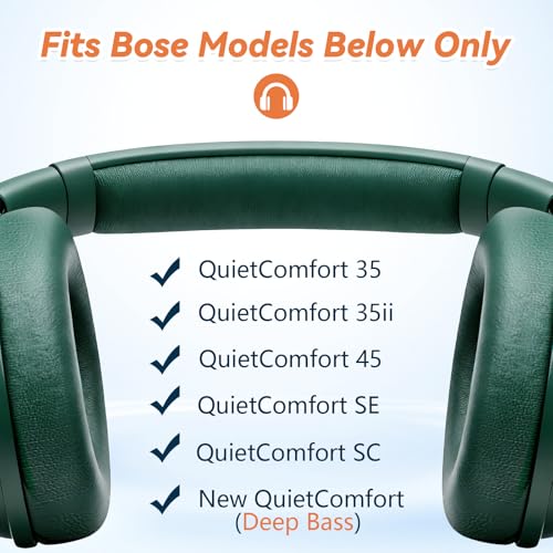 Image of Aurivor Replacement Ear Pads for Bose QuietComfort 45 35 ii (QC45 QC35) Headphones, Earpads Cushions for QC SE SC & New Quiet Comfort (Deep Bass), with Softer Foam & Protein Leather (Cypress Green)