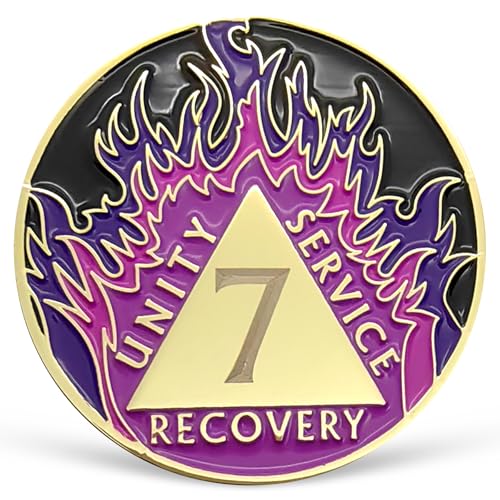 Médaille de sobriété Purple Flames 7 ans AA récupération rétablissement