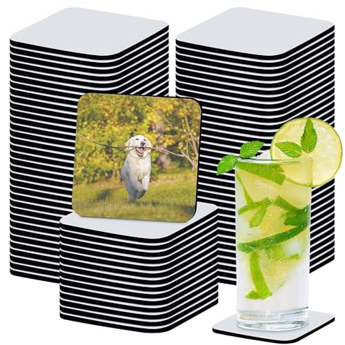 100Pcs Sublimation Blank Cup Coasters, Sublimation Square Blank Coasters Bulk Drinks Cup Mats for Sublimation Transfer Heat Press Printing DIY Crafts, 4 x 4 Inches