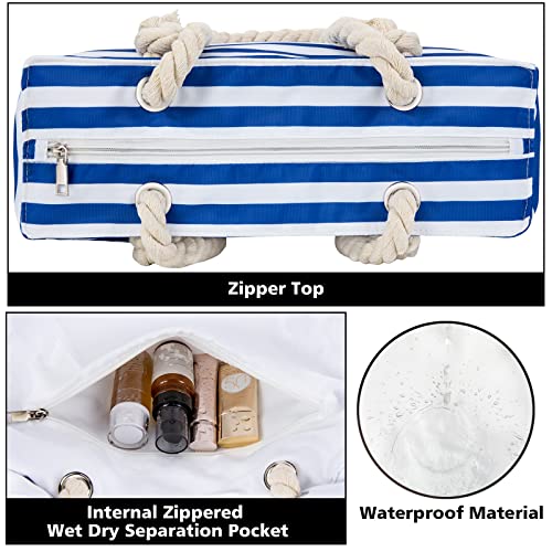 IBFUN Beach Bag for Women with Zipper Waterproof Large Beach Tote Bag3