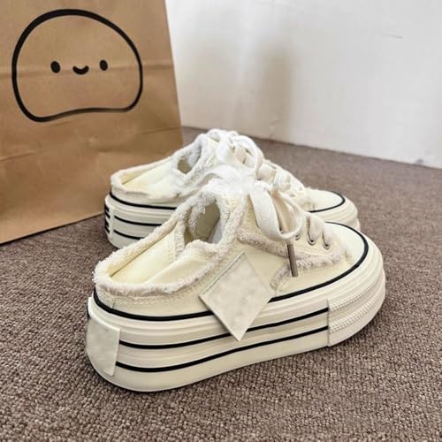 Women Slip On Canvas Mule Sneakers Women's Canvas Platform Mules Comfortable Platform Breathable Mesh Round Toe Lightweight Casual4