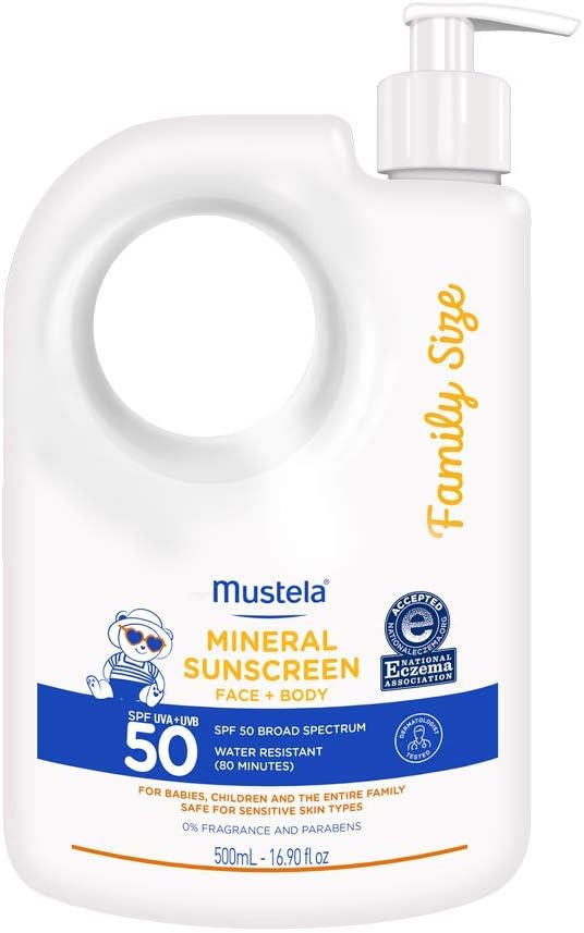 MustelaBaby Mineral Sunscreen - Broad Spectrum SPF 50 - Sun Lotion For Sensitive Skin - Water Resistant - Fragrance Free & Paraben Free