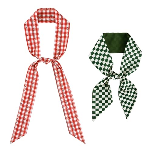 DOCILA Gingham Ribbon Scarf Grid Skinny Neck Scarves Checkered Hairband Purse Bag Ponytail Wrap Headband Christmas Accessories