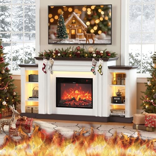 72''Modern Electric Fireplace Mantel TV Stand for Living Room