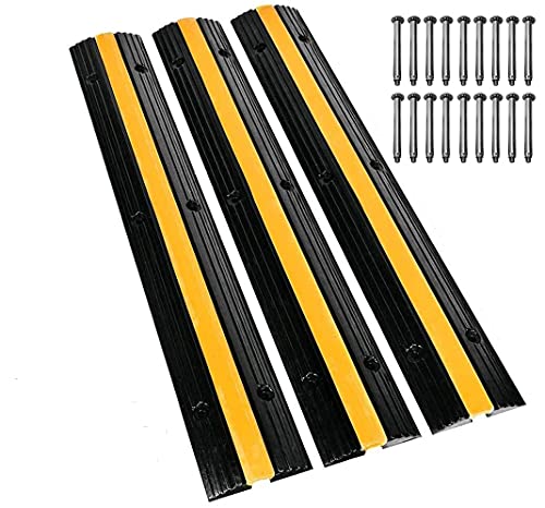 Speedmax Cable Protector Ramps with 18 Bolts 3 Pack of 1 Channel 6600Lbs Load Capacity Rubber Speed Bumps Traffic Protective Cable Wire Cord Ramps Driveway Cable Protector Ramps (1 Channel, 3 Pack)