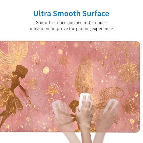 Image of Fairy Butterfly Flower Extended Gaming Mouse Pad, with Stitched Edges Large Mouse Pad Desk Protector, Rubber Base Mousepad Keyboard Mouses Mat for Work Game Office Home- 32 inch X 12 inch Inch,E166