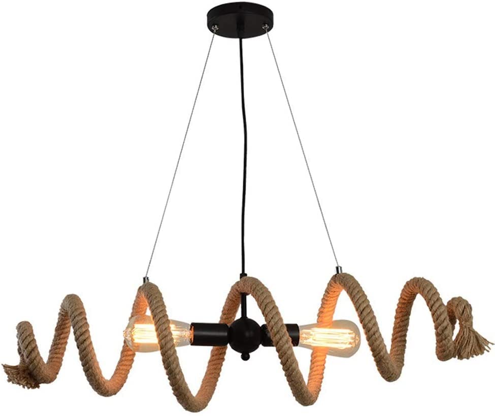 Luminare de plafond rustique en corde authentique et métal noir - 3