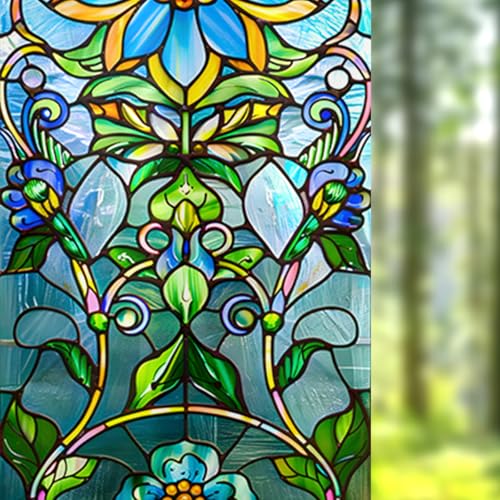 Image of Nuxovilar Sparkle Colorful Floral Flower Window Film 17.7x39.4 PVC | Colorful Flower, Floral Cling bright blossom sticker, elegant glass wrap for bedroom living room home (Floral)
