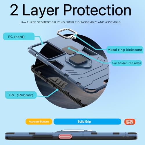 Image of Pikkme Back Cover for Realme Narzo 80x 5G / Realme P3x 5G / Realme 14X 5G | 360 Protection | Ring Holder | Kickstand | Tough Armor Case (Blue)