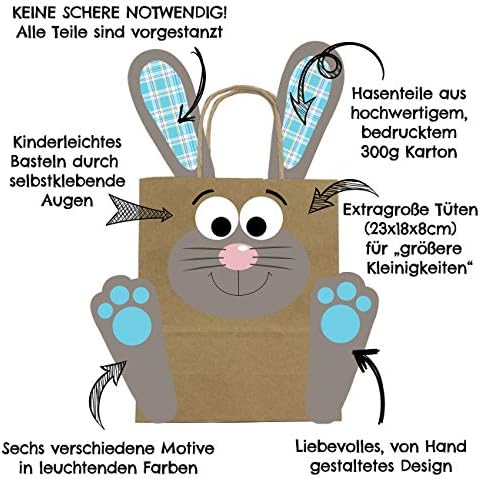 Papierdrachen Wielkanoc Gniazda DIY do napełniania i majsterkowania - Torby na prezenty dla dzieci z wielokolorowymi zajączkami wielkanocnymi - pakowanie prezentów wielkanocnych - dekoracja