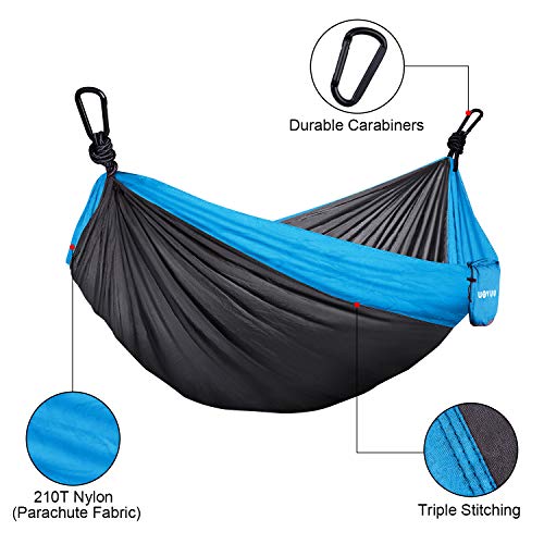 WOVUU Hammock,Camping Hammock Double & Single for Tree, Travel Portable Lightweight Hammock with Tree Straps,Carabiners,Parachute Nylon Hammocks for Camping,Traveling Backpacking,Hiking (Gray&Blue)