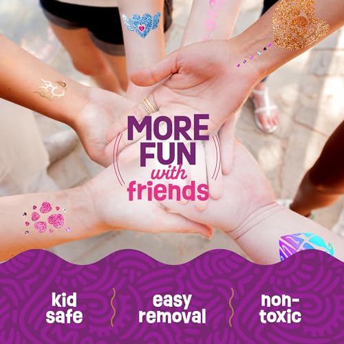 Temporary Shimmery Tattoo Studio Kit for Kids - Glitter & Metallic Fake Tattoos for Girls - Birthday Gift Ideas for Girl - Best Craft Kits Toys Stuff for Ages 6, 7, 8, 9, 10, 11 Year Old - Cool Gifts by Pretty Me - Image 7