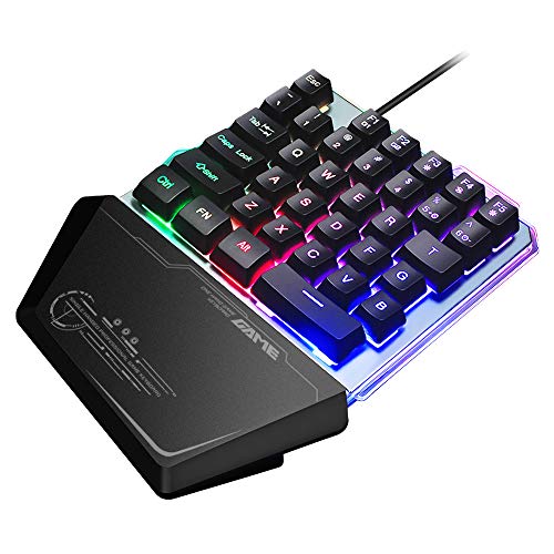Preisvergleich Produktbild Ertisa Einhändige Tastatur, RGB-Hintergrundbeleuchtung Gaming-Tastatur mit 35 Tasten, transparente Basis, einhändige Gaming-Tastatur mit Handgelenkauflage für Mac / Windows / PC