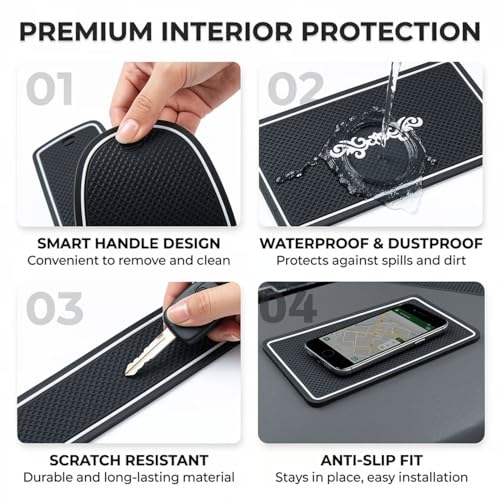 Image of Car Drome | Door Cup Bottle Mat Set for Kia Seltos Facelift 2023 to 2025 | Premium Non Slip Soft Rubber Inserts | Custom Fit 17 Pieces | White Trim Interior Car Accessories | Dustproof Washable