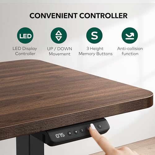 Image of BANTI L-Shaped Standing Desk - 75 x 63 Inch Adjustable Corner Standing Desk with Charging Station - L Shape Sit Stand Table with Memory Controller, Splice Board for Home Office, Black Walnut