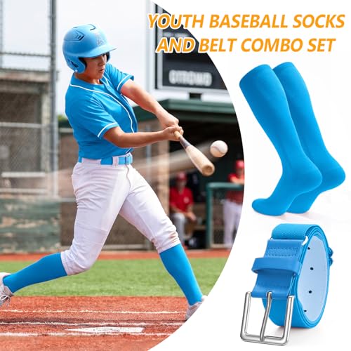 Image of XZQTIVE Baseball Softball Socks and Baseball Softball Belt Combo Set Knee-High Soccer Socks for Kids Youth Adult