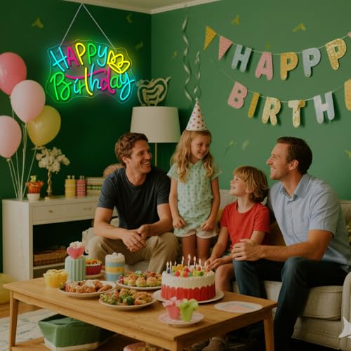Image of WLHOPE Happy Birthday Neon Sign Led Lights for Party Wall Decor Transparent Acrylic Board Light Signs for Club Children Friends Gift Decoration