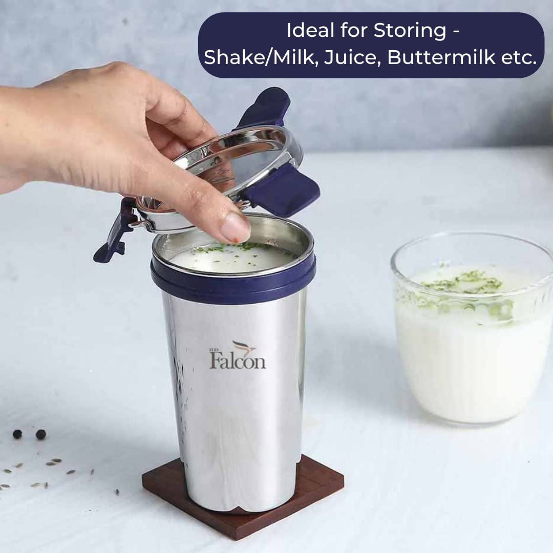 PDDFALCON EcoNxt Stainless Steel Tumbler/Glass Set with All-Steel Lid, Extra Clamp,Zero Plastic Contact,100% Leakproof BIS Certified,Jindal Seal & Made in India Ideal for Office, Gym, Travel(450ml) 2