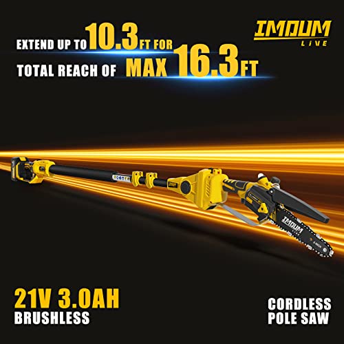 Imoumlive 2-In-1 Cordless Pole Saw & Chainsaw, 6" Cutting Brushless Electric Rotatable Pole Saw, Oiling System, 7.7 Lb Lightweight, 21V 3.0Ah Battery, 16.3-Foot Max Reach Pole Saw For Tree Trimming #TOP3