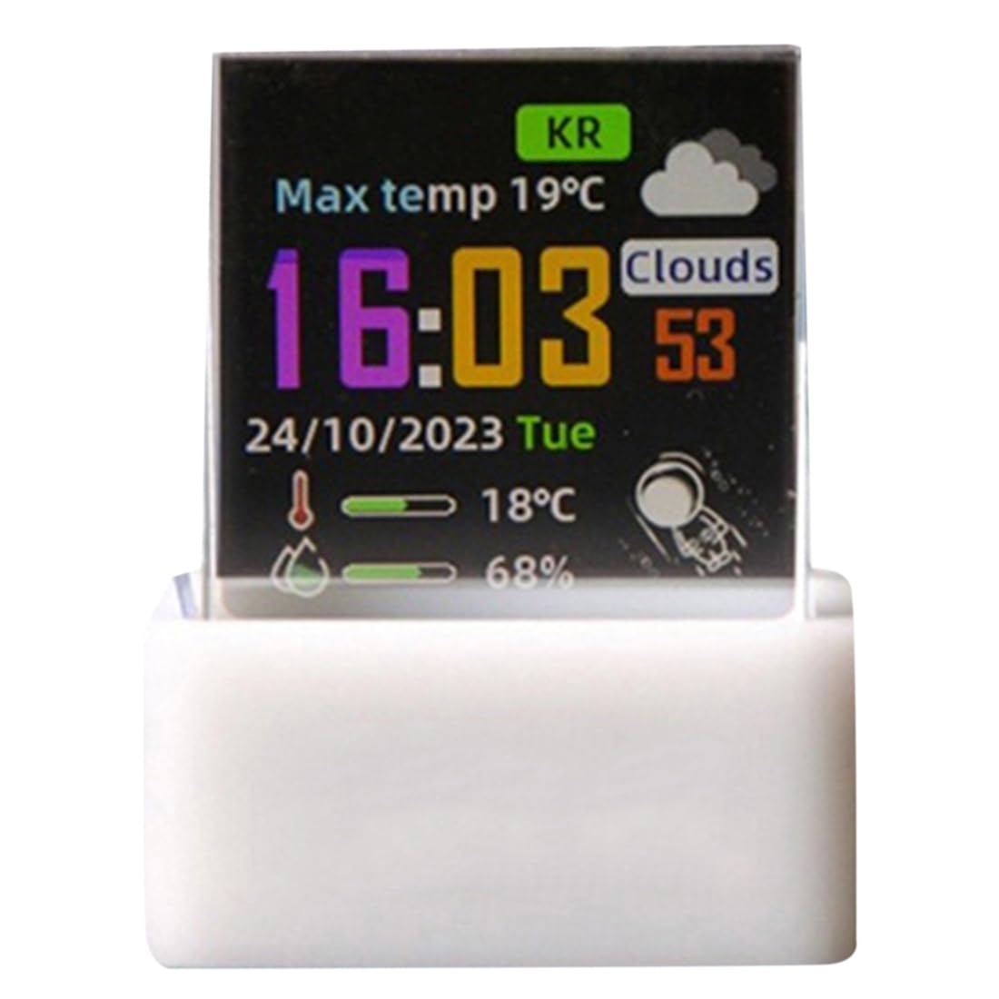 Vjsujehgy Crystal Cube Photo Display Holographic Desktop Weather Station Digital Clock with GIF Animations Album