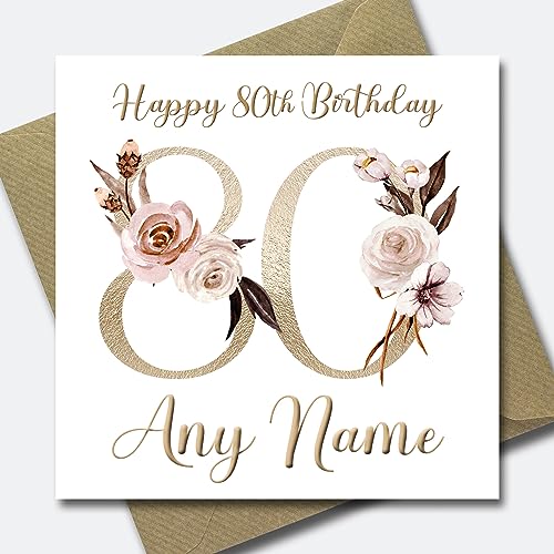 Personalised 80th Birthday Card - 80th Birthday Card for women - Floral Birthday Card for Mum - 80th Birthday card grandma family friend