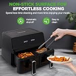 Friteuse à air à double panier NutriChef, 9 options de cuisson/presets, contrôle de température précis, cuisson sans huile avec fenêtre transparente, paniers doubles de 4,4QT pour des repas polyvalents, design noir élégant