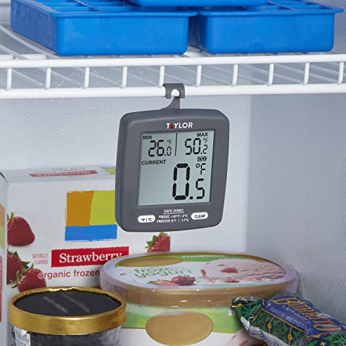 Taylor Precision Products Lcd Display Digital Kitchen Refrigerator/Freezer Kitchen Thermometer Min/Max On Display, 2 Inch Display, Gray #TOP3