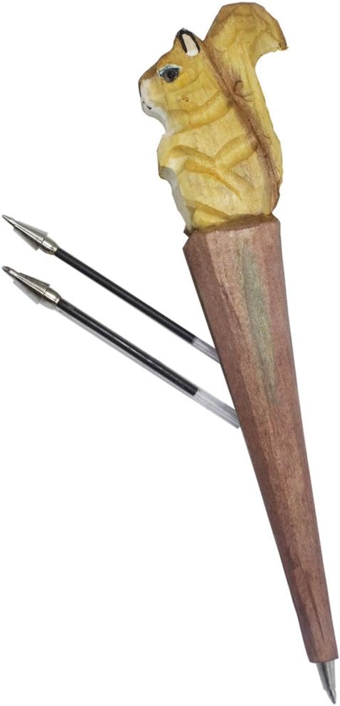 Squirrel Animal Pen Handmade Carved Natural Wooden Ballpoint Pen 1pc(Can Exchange Refills)
