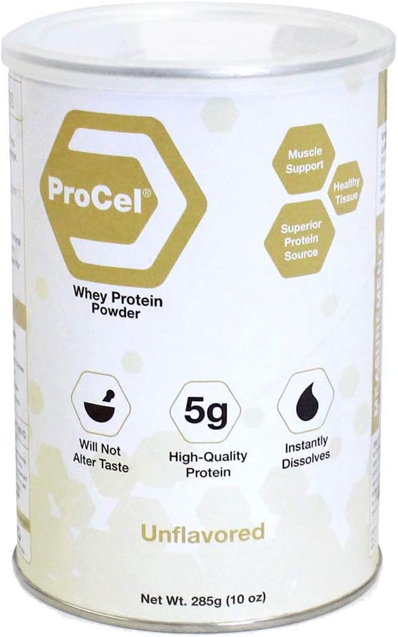ProCel Unflavored Whey Protein Powder, Instant Dissolving Powder, 5g Protein per Serving, Unflavored for Versatile Use, Supports Muscle Repair & Recovery, Safe for Tube Feeding, 10 oz Can