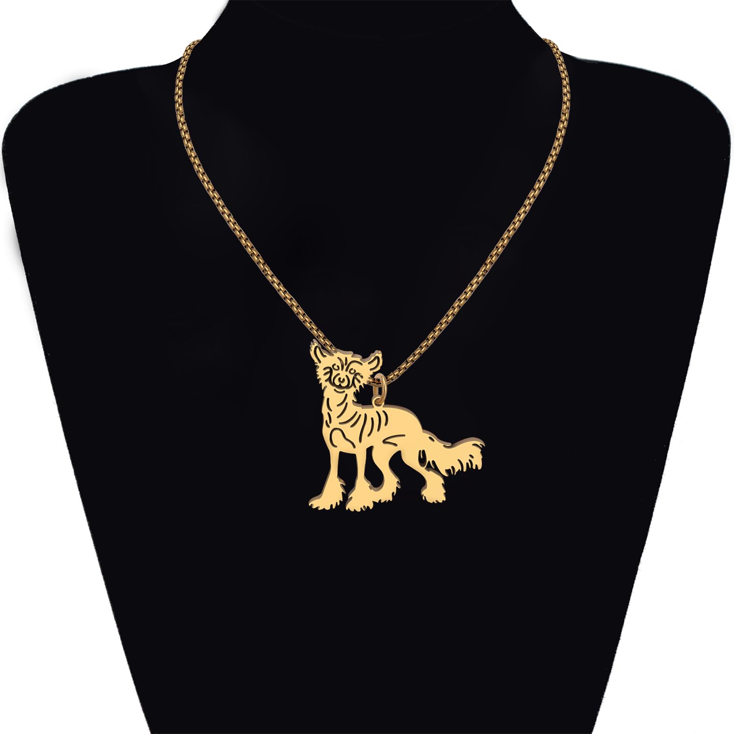 NEWEI Cute Dog Necklace Pendant 18K Gold Plated Stainless Steel Fashion Pet Dog Jewelry Gifts for Women Dog Mom Adjustable Charms (Chinese Crested Dog Gold)