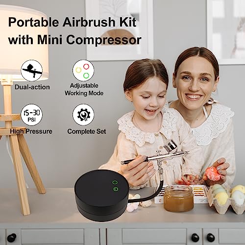 Adjustable Airbrush Compressor Kit - 3 PSI Settings up to 30 PSI, Dual Action Airbrush with Multiple Nozzles and Accessories for Painting, Model Spray, Nail, Makeup, Cake Decoration & Tattoo - Image 3