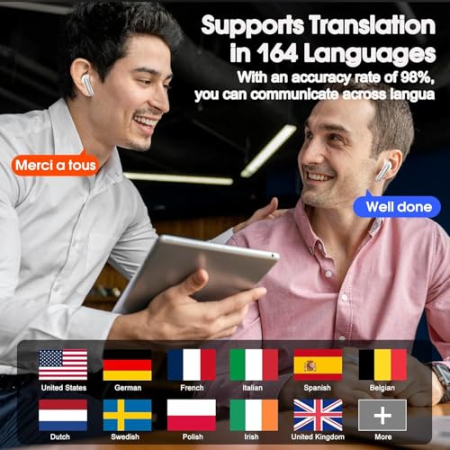 Image of Csasan Ai Translation Earbuds Real Time,3-in-1 Buletooth 5.3 Translator Earbuds with 6 Translation Modes /164 Languages,No Subscription Required Translatior Headphones,Light White