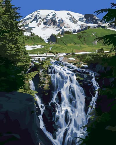 Paint by Numbers for Adults Beginner,Forest Scenery Paint by Number for Adults,Landscape Waterfall Paint by Numbers ,Paint by Number Mountain Natural View 16x20 Inch Painting Arts Craft for Decoration