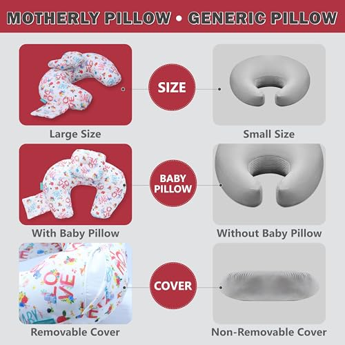 Image of Motherly Maternity Feeding Pillow for Newborn Baby with Detachable Cotton Cover & Convinient Side Pocket, Nursing Pillow with Extra Head Pillow, Infant Support for & Mom Cradle (Baby Love)
