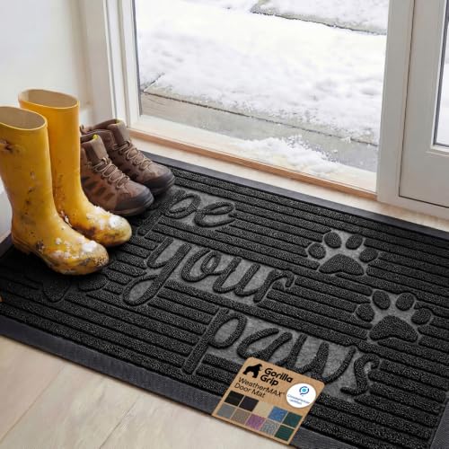 Image of GORILLA GRIP WeatherMAX Door Mat, Indoor Outdoor Use, 47x35, Black Paw