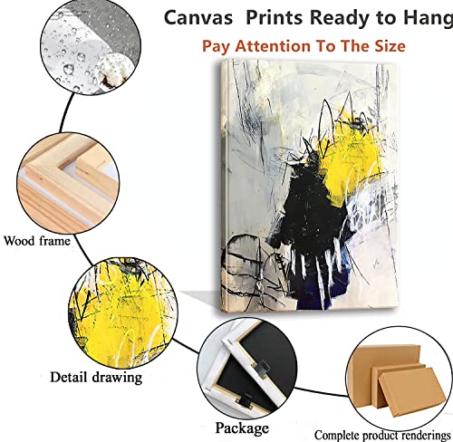 Large Framed Abstract Black Grey Yellow Canvas Wall Art Contemporary Graffiti Decor Picture Industrial Style Prints Painting Decor For Bar Living Room Office Hallway Ready To Hang #TOP7