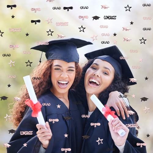 Image of Pink and Black Graduation Confetti 2026, 1000 Pcs Congrats Grad Confetti Class of 2026 Party Table Centerpiece for Graduation Party Decorations