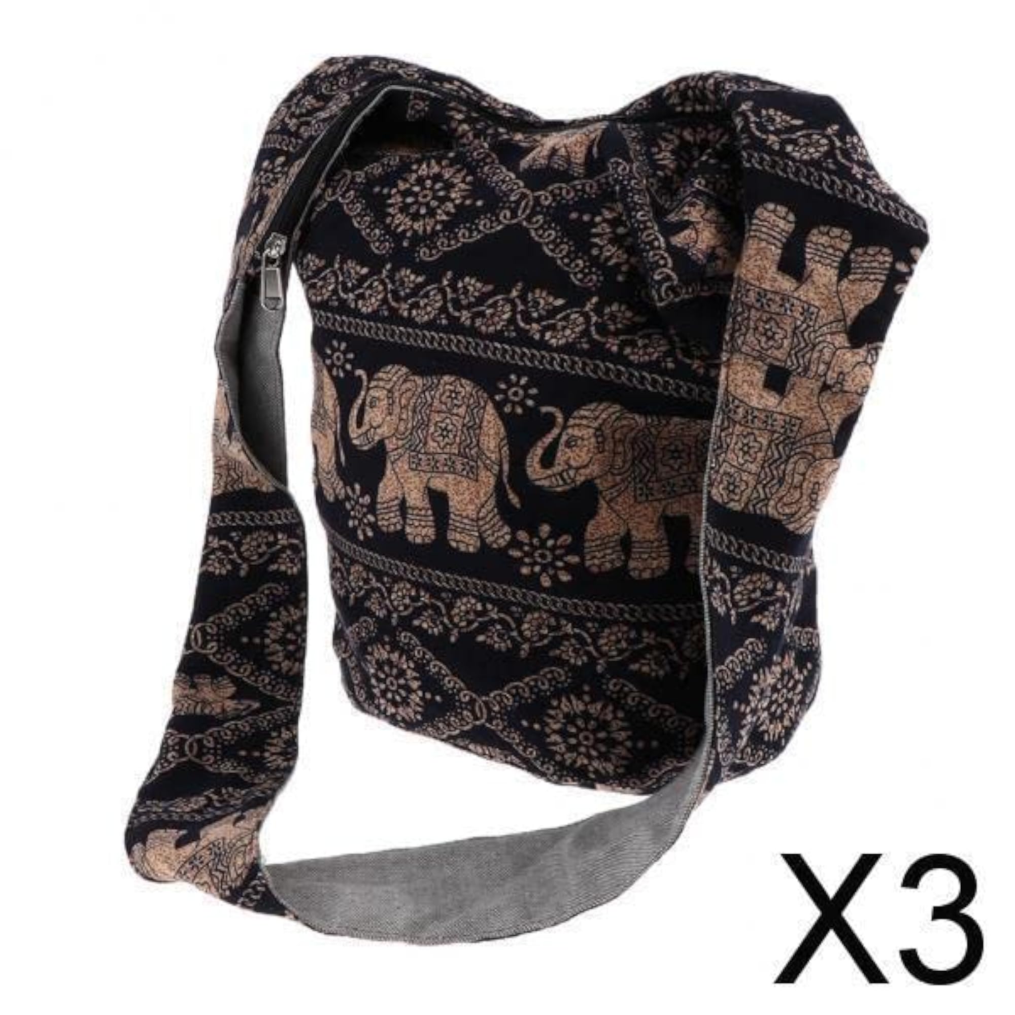 3x Bohemian Sling Crossbody Shoulder Bag Set, Black