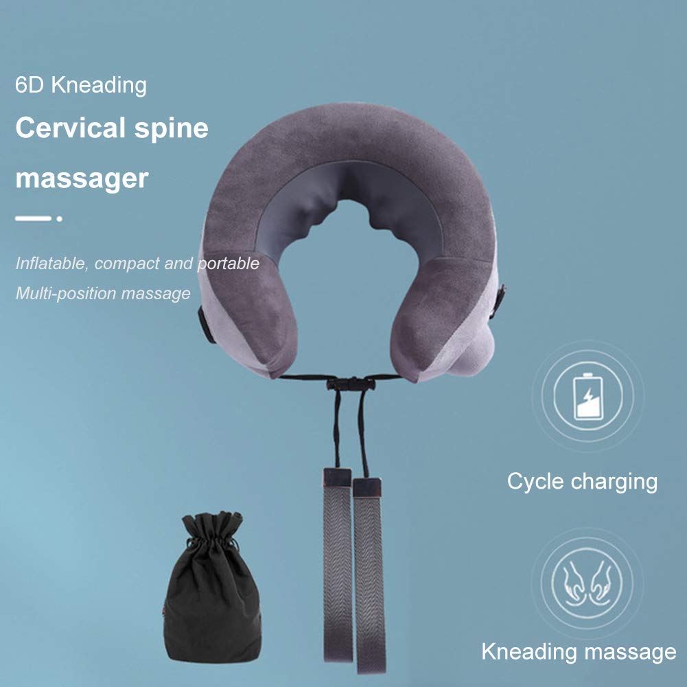 6D Tridimensional Masajeador Cervical Inflable Portátil Presionando Almohada En U Masajeador De Cuello Masajeador USB Masajeador De Viaje Recargable XZWLD