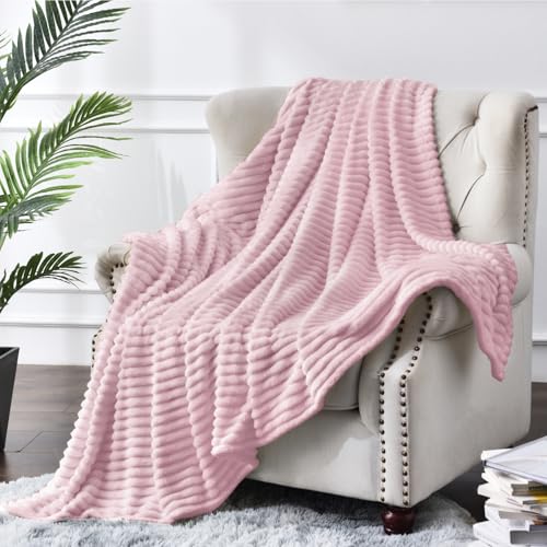 Image of BEDELITE Fleece Throw Blanket for Couch - 3D Ribbed Jacquard Soft and Warm Decorative Fuzzy Blanket - Cozy, Fluffy, Plush Lightweight Cherry Blossom Throw Blankets for Bed, Sofa, 50x60 inches
