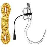 SANLIKE Big Fishing Hook Tuna Hook 1/2 inch Thread Two-Hole 304 Stainless Steel Giant Saltwater Hook with 19 Feet Rope for Fishing Saltwater Offshore Ice Tool