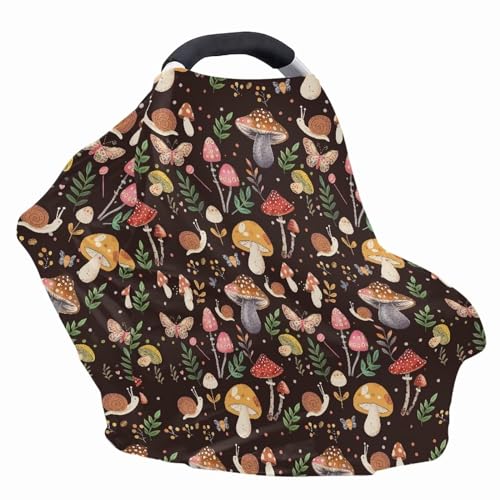 Image of ZFRXIGN Mushroom Car Seat Covers Canopy for Babies Nursing Cover Scarf Shopping Cart Cover Light Blanket Stroller Cover Girls Gifts Snail Animal Baby Car Seat Cover