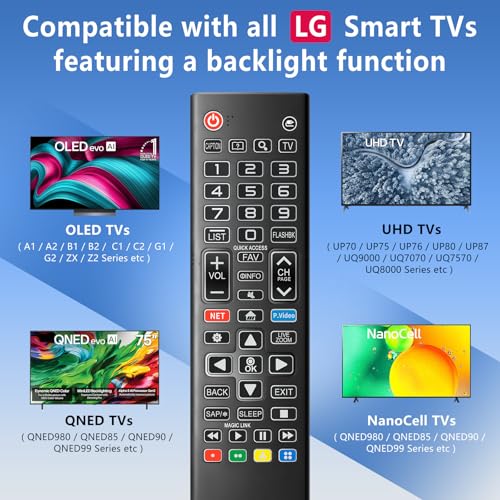 Image of Universal Backlit Remote for LG Smart TV Remote Control Replacement | for All LG TV Remote | Touch-Activated Soft Backlight, Gentle Light Protects Eyes at Night | 1-Year Warranty