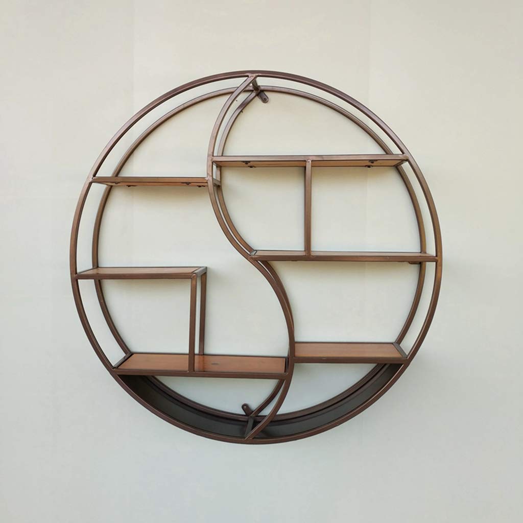 Redondo de Hierro Forjado Industrial Retro, Estantes Montados en Madera Y Metal Negro, para Decoración de Pared Estantería de Exhibición Creativa, 6 Niveles